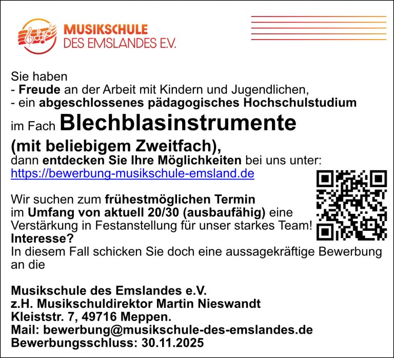 Stellenausschreibung Musikschule des Emslandes